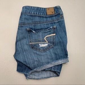 American Eagle Jean Shorts Women Size 2 Blue Denim Distressed